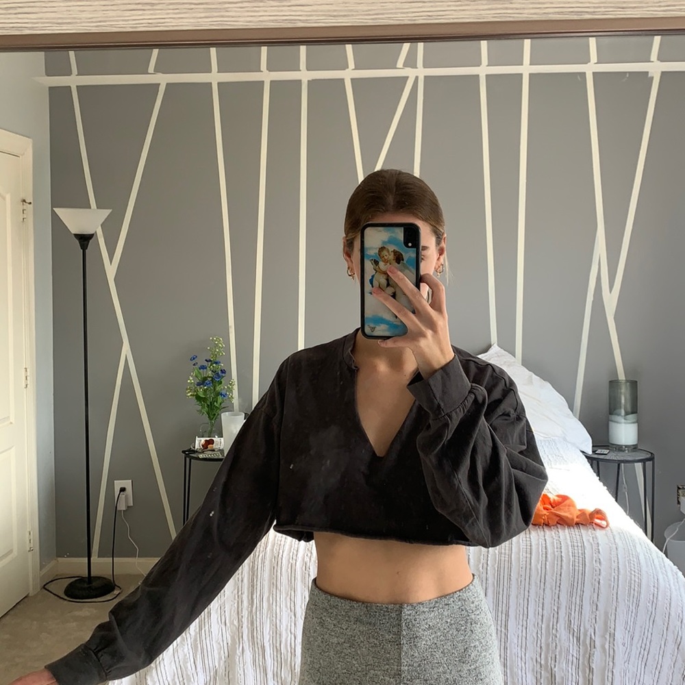 Charcoal Long Sleeve Crop Top